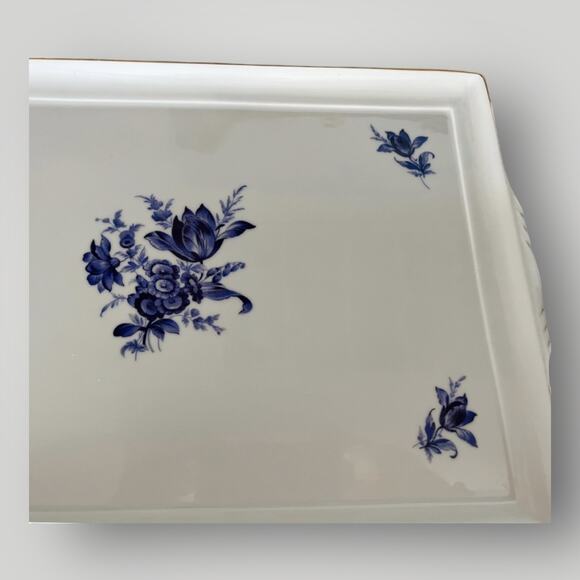 RICHARD GINORI BLUE LUMEGGIATO ORO Rectangular Porcelain Tray Handles Italy EUC - Picture 9 of 13